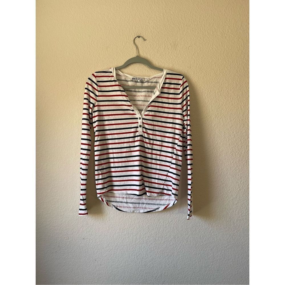 Pam and Gela striped Henley long sleeve blouse size small